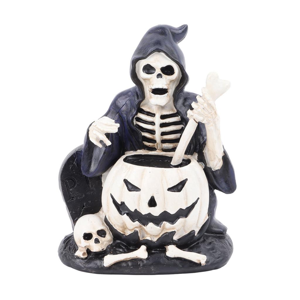 Skeleton Figurine Scary Rich Details Vibrant Colors Strong Resin Stable Skull Figurine for Halloween
