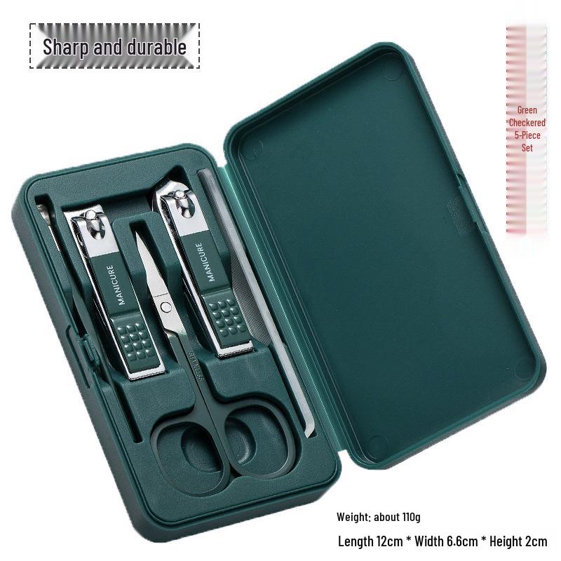 5-Piece Anti-Splash Nail Clipper Set with Glue Box and Angled Nail Scissors for Foot Care and Decoration