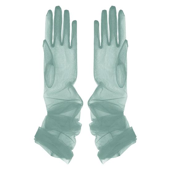 Women Long Sheer Gloves Retro Stretchy Ruched Mesh Tulle Gloves 1920s Dance Gloves for Costume Opera Party Wedding