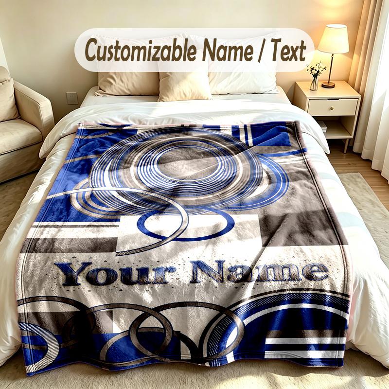 Abstract Geometric Theme Custom Blanket Personalized Name & Text Customized Soft Warm Throw Blanket Home Decor