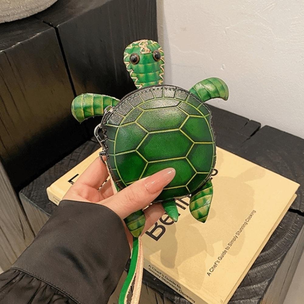 PU Leather Cute Turtle Coin Purse Durable Cartoon PU Leather Key Holder Novelty Zipper Closure Animal Mini Handbag Party Favor