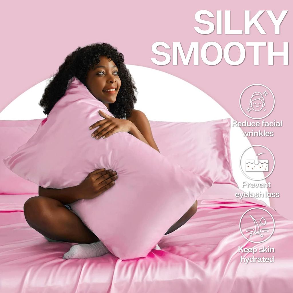 Satin Pillowcases for Hair and Silk Satin Standard Set of 2 Silky Pillowcases with Envelope Closure MR&HM Skin, Pillowcases, 2-Pack, Size,