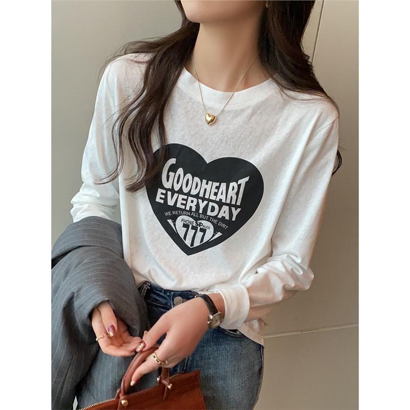 

Women s White Long Sleeve Cotton T-Shirt - Spring/Autumn 2024 Print, Loose Fit, Round Neck Base Layer Large