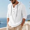 Mens Loose Casual Hooded Long Sleeve Breathable Solid Linen T Shirt