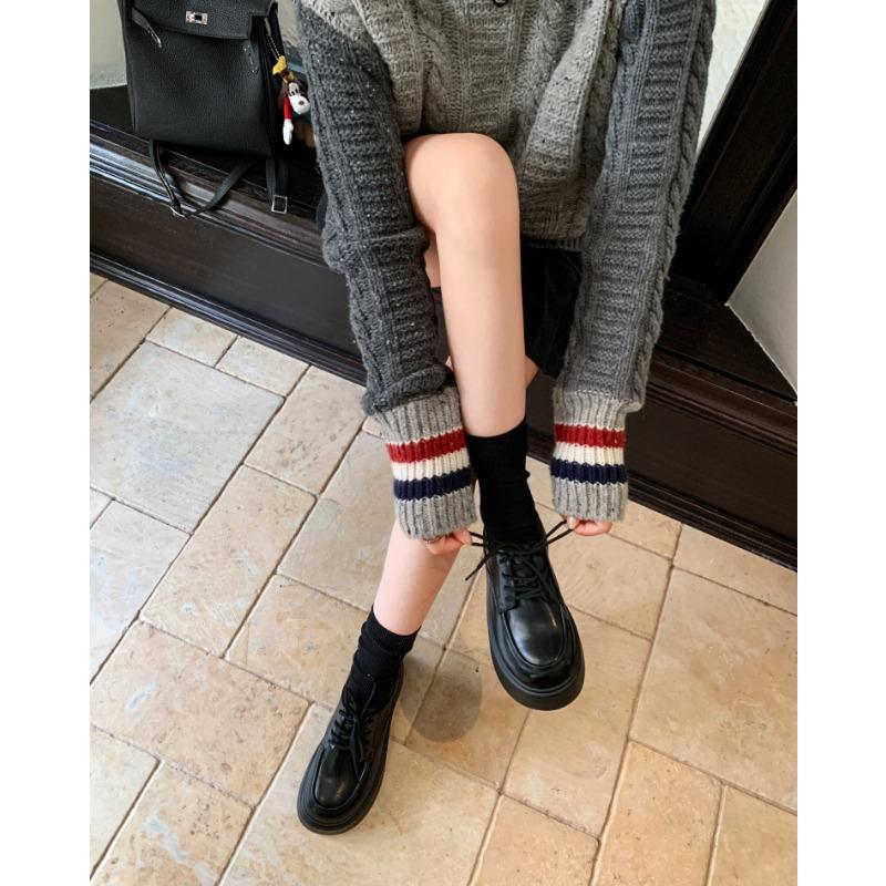 [] Academy~ Leather round head lace-up muffin thick-soled stepping heel women's small leather shoes