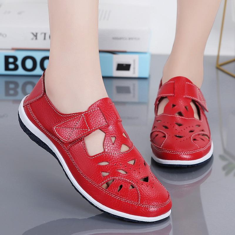 Summer Genuine Leather Retro Hollow Sandals for Women