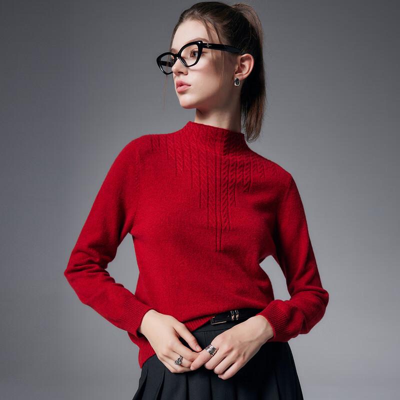 Women's Cable Knit Pure Cashmere Semi-High Collar Sweater