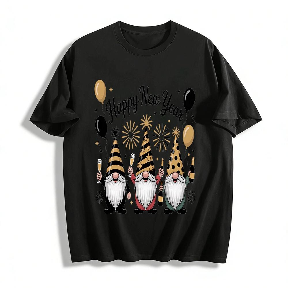 

Happy New Year Gnome Print Casual Party Holiday Sweatshirt Pure cotton T-shirt XXS