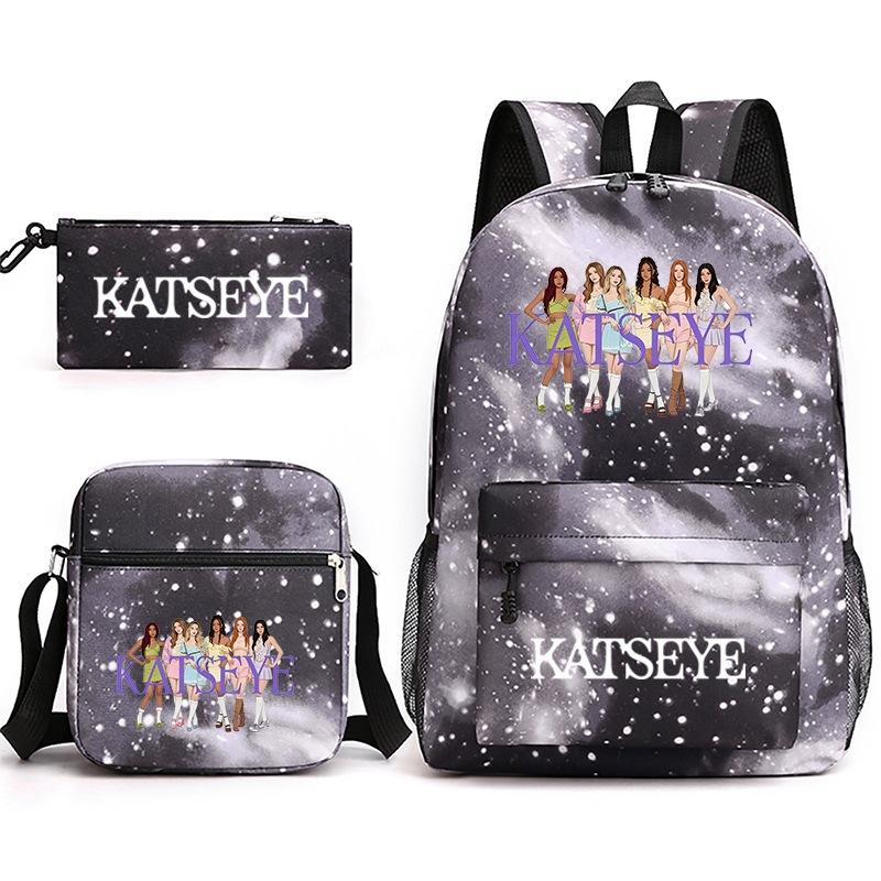 Katseye Kpop Girl Group Print Travel Backpack Laptop School Bag Set of 3, Unisex Large Capacity Daypack