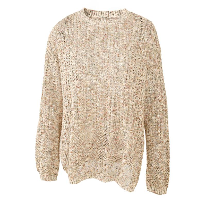 Laziness, relaxation, elegance, hollow out long sleeved hooded sweater, women's knitted sweater, vacation style loose fitting clothes
