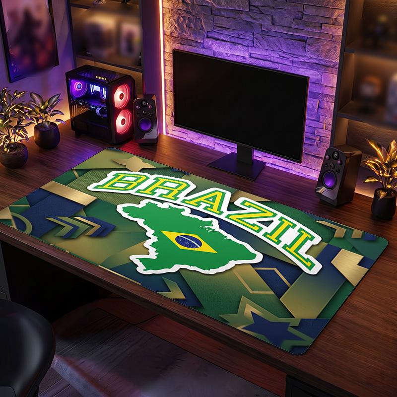 Brazil Football Crest Mouse Pad, Extended Non Slip Rubber Desk Mat for Gaming Office Laptop Fan Gift