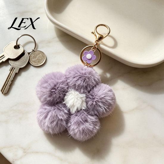 Backpack Keychain Plush Flower for Backpack, Fuzzy Floral Keyring Girls Bag Charm, Women Handbags Decorative Accessory Lightweight Charm