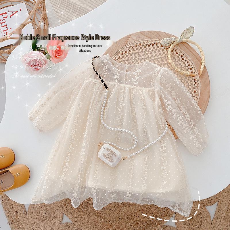 Spitzen-Netz-Prinzessinnenkleid für Kleinkinder & junge Mädchen – Stilvolles koreanisches Langarm für Frühling & Herbst