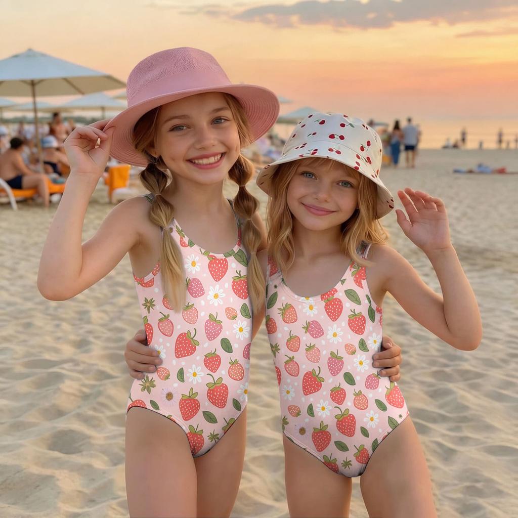 Maiô Infantil de Peça Única Verão Moda Casual Sem Mangas com Estampa de Cogumelos Adequado para Praia Piscina Atividades Aquáticas