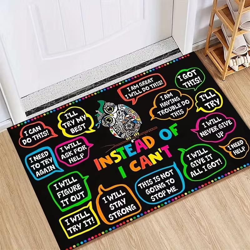 

Inspirational Owl Doormat Phrases Colored Anti Slip Carpet Home Decoration Balcony I Need Strength and I Can Do It Carpet 50X80cm