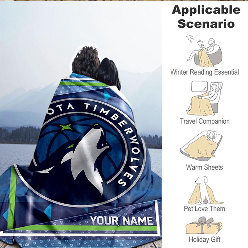 1PC Custom Name Blanket Timberwolves Logo Flannel blankets Patterns Throw Blanket All-Season Soft Gift for Couch, Bed, Camping, Birthday gifts