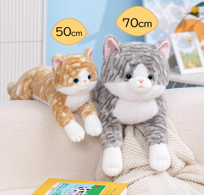 Realistic Plush Cat Stuffed Super Body Pillow with Belly Weighted Soothing Body Funny Christmas Present Animal, Cute, Fluffy, Beads, Pillow, Gift,