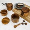 2-Layer Salt And Pepper Bowl with Spoon Magnetic Swivel Lid Dustproof Seasoning Box Rotatable Design Kitchen Helper for Serving