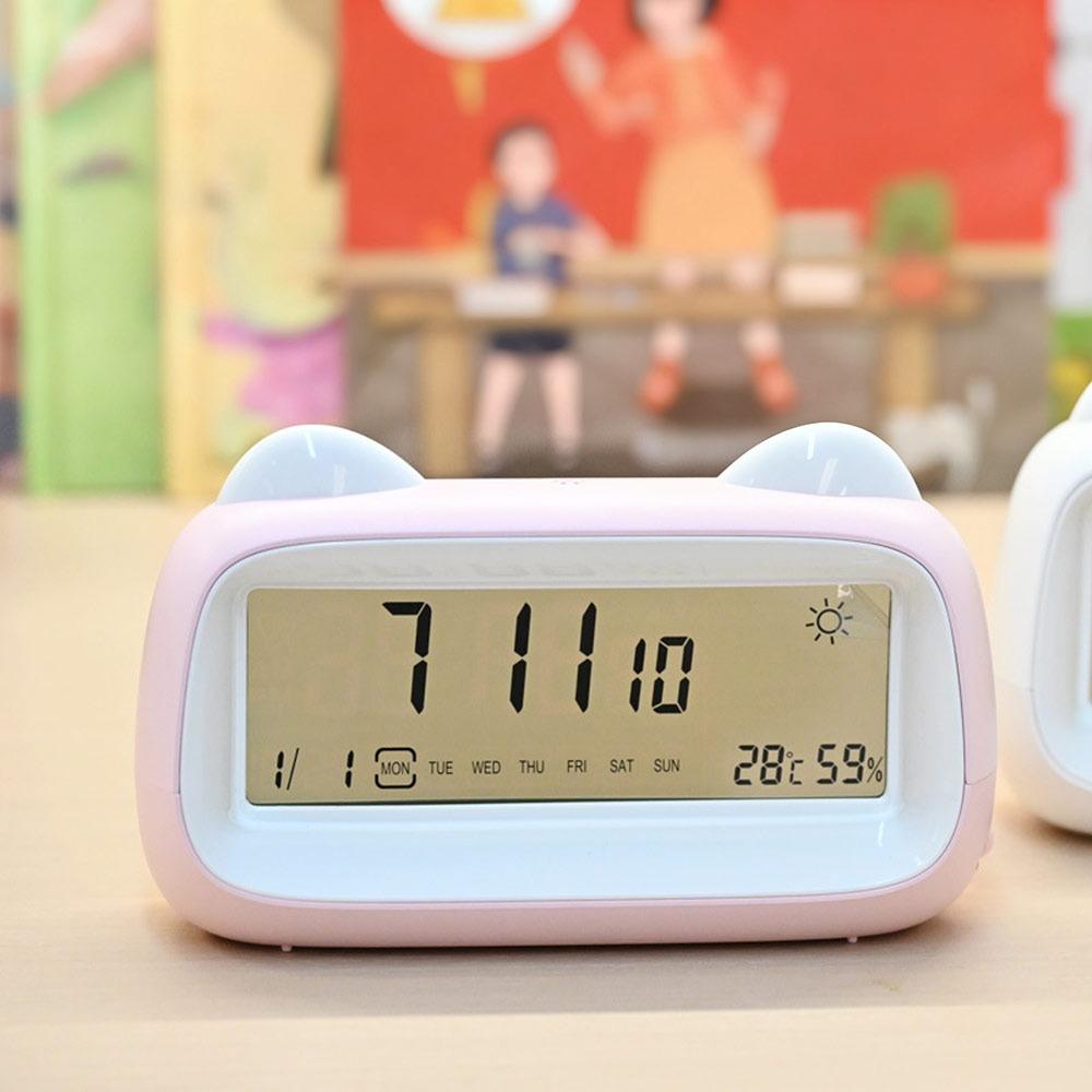Temperature Display Digital Alarm Clock Humidity Display Week Display Cat Shape Clock Digital Display LCD Screen Alarm Clock