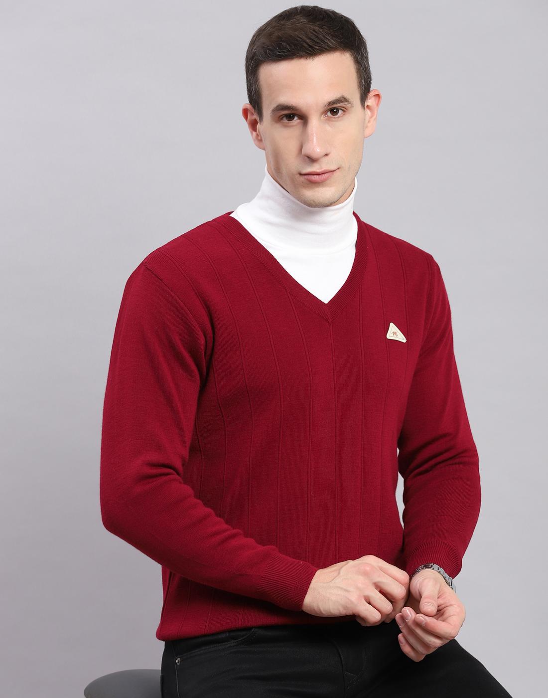 

Monte Carlo Mens Solid Maroon V Neck Full Sleeve Pullover XL малиновый