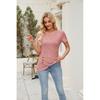 2026 Summer Women's Solid Color Round Neck T-Shirt Fashionable Buttoned Pleated Short Sleeve Top
