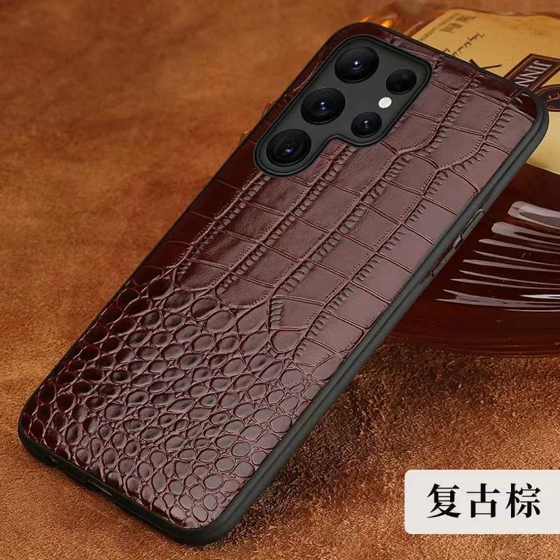 Crocodile Pattern Cowhide Leather Case for Samsung Galaxy S24 Ultra S25 S23 Plus S22 S21 S20 FE Note 20 Mobile Phone Hard Cover
