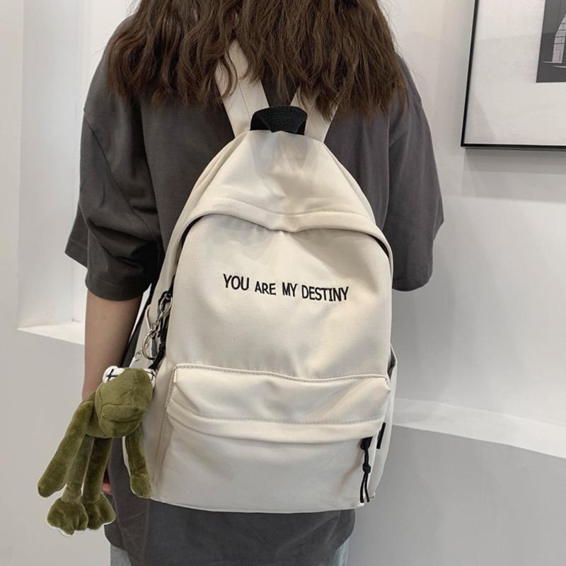 White Black Student Backpack With Frog Pendant Backpack Travel Storage Bag