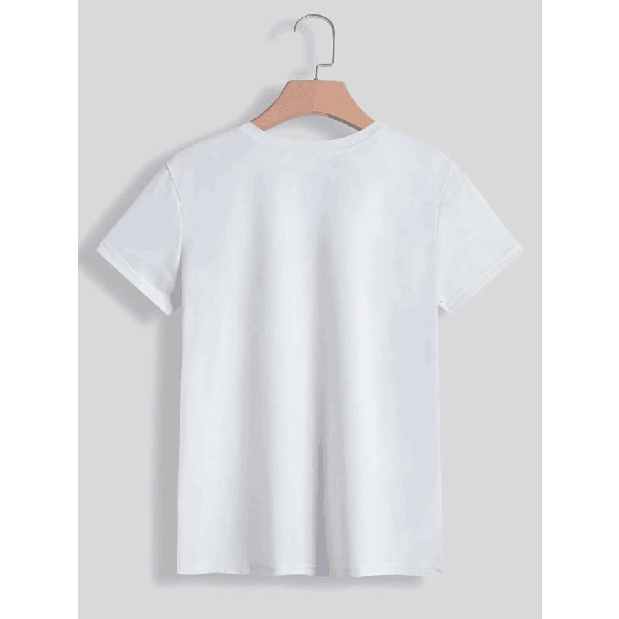 Rundhals Schwarze Katze Bedruckt Reines Baumwoll-Top Damen T-Shirt