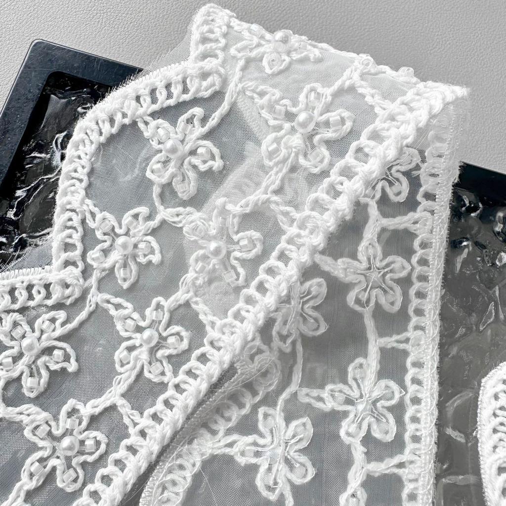 Delicate White Organza Beaded Strands Small Flowers Wavy Barcode Clothing Window Accessories Home Accessories Lace Accessories