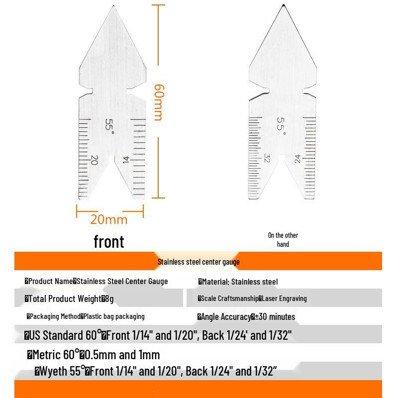 3-Piece Thread Gauge Set: 55° & 60° for Measuring, Testing, and Setting Thread Pitch