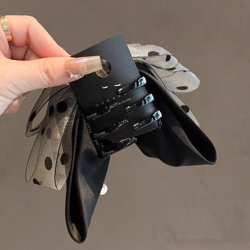 Elegant Gray Polka Dot Bow Hairpin For Women Girls High-End Temperament Ponytail Hair Claw  Hair Accessories Gift