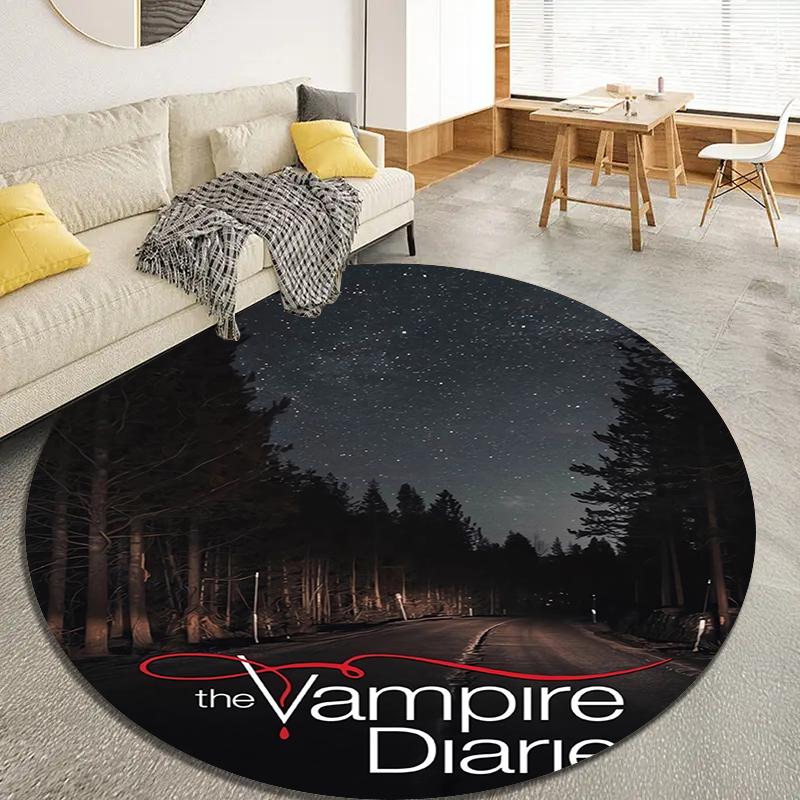 Tapete Redondo Cool TV The Vampire Diaries, Tapete para Sala de Estar Quarto Sofá Sala de Jogos Decoração, Tapete de Chão Antiderrapante Q0046
