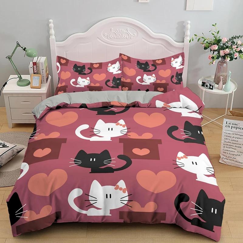 Colección de Ropa de Cama de Dibujos Animados Gatos Lindos Estampados Colección de Fundas Nórdicas 3D Tamaño Individual Matrimonial Queen King Doble Funda de Almohada Ropa de Cama 23 Piezas Para Niños
