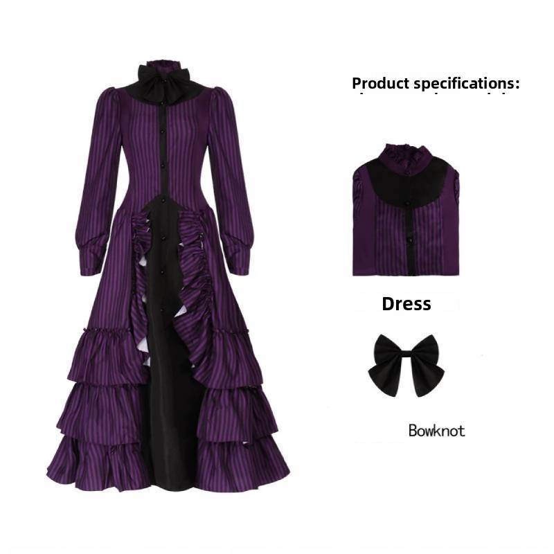 Gothic Medieval Ruffled Dress Cosplay Garment For Costume Parties S темно-фиолетового
