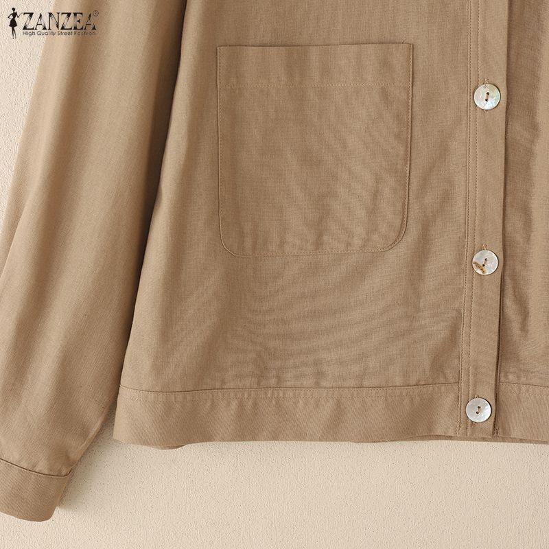 ZANZEA Dámská ležérní bavlněná halenka s kulatým výstřihem a volným dlouhým rukávem