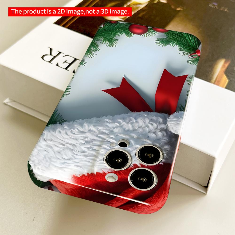 2DFlat Santa Hat & Pine Wreath Holiday Phone Case All Inclusive Film Hard Phone Case, Compatible with iPhone 18 Pro Max 17 16 15 14 13 12 11