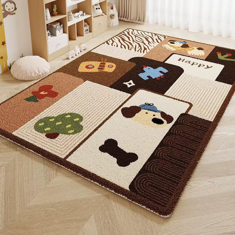 Cartoon Style Cute Puppy Non-slip Stain-resistant Large Area Rug for Living Room and Bedroom