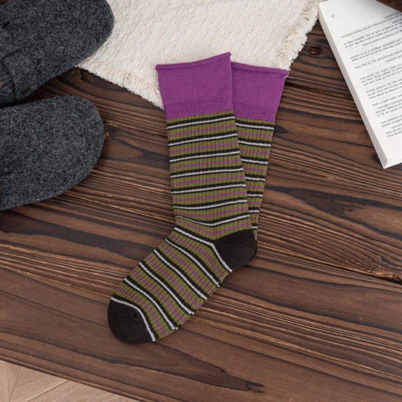 Female Spring and Autumn Personality Retro Fashion Trend Stripe Color Clash Edge in The Tube Stack Socks