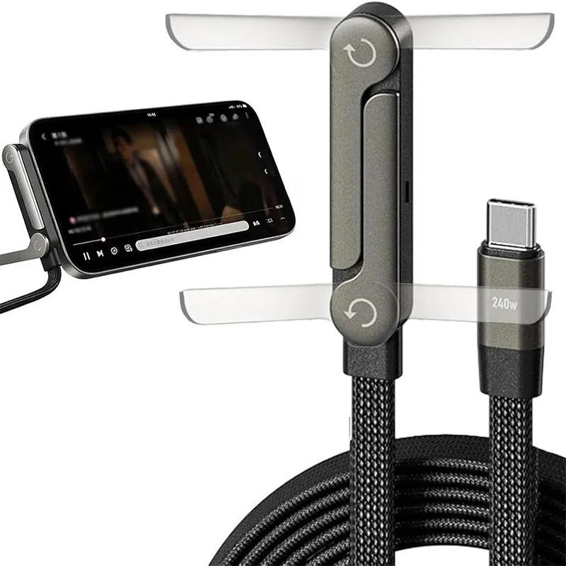 

240W Bracket Data Cable 2-in-1 Side Phone Charger Bracket With Fold Hidden Mobile Phone Bracket C To C Mobile Phone Charger Line 1m