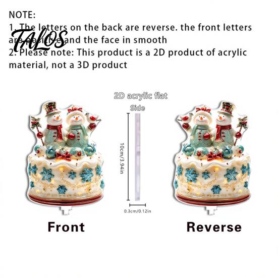 Decorative Rotating Base Acrylic Desktop Ornament, 2D Flat Christmas Santa Snowman Cupcake Plaque with Gift for Home Winter Bookshelf, Mantel,