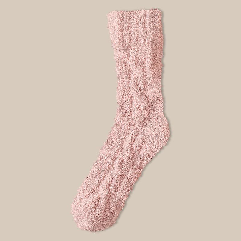 Couple's Coral Fleece Mid-Calf Terry Socks - Solid Color, Velvet Thickened for Winter Warmth & Cold Protection, Ideal for Home & Sleep.