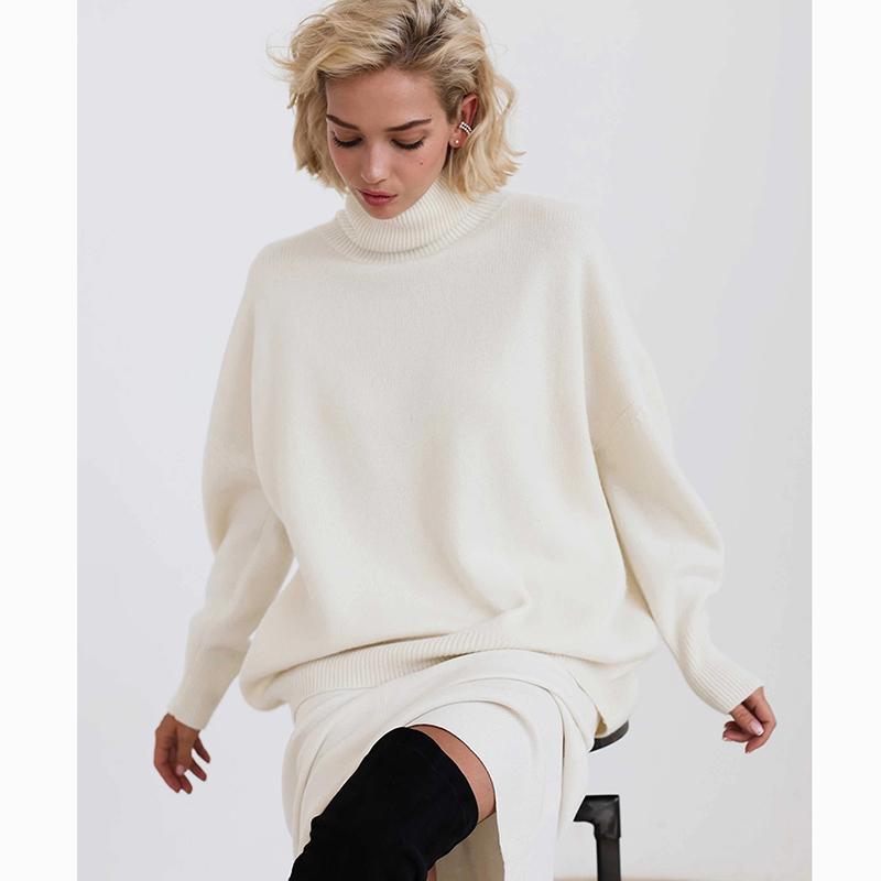 Hirsionsan Pulover tricotat cu gât roscat solid pentru femei, iarnă, nou, îngroșat, cald, cu mânecă lungă, pulover, lejer, de bază, tricotaj pentru femei