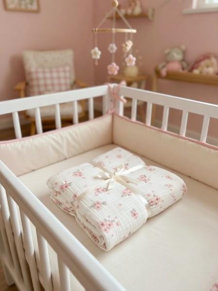 Muslin 2-piece bedding set / pillowcases for a 120x90 crib (powder blossom)