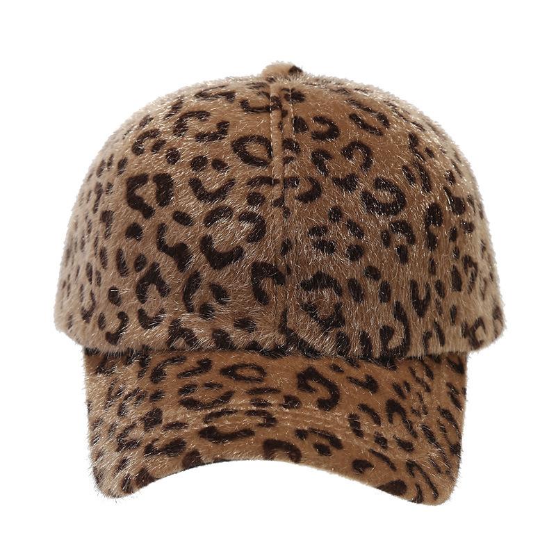 Autumn and Winter Fashionable Fluffy Peaked Cap European and American New Thickened Warm Baseball Cap Women's Leopard Print Hip Hop Outdoor Sun Hat