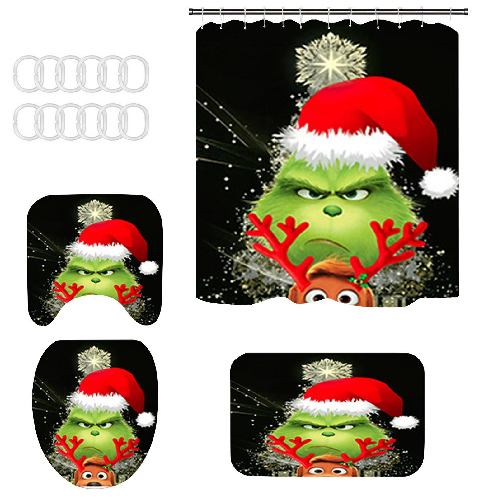 

Рождественский коврик для ванной комнаты с принтом снеговика и занавеска для душа, набор из четырех предметов One Size