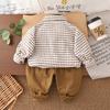 Boys' long sleeved three piece set - Autumn and winter checkered shirt jacket - White top - Casual pants set - high-quality clothes