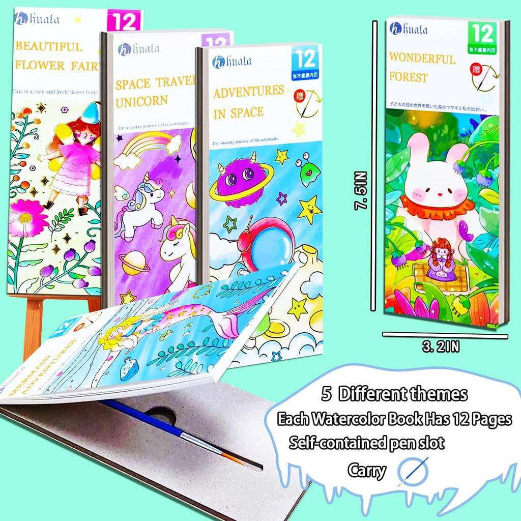 JUNQIU 5Pack Water Color Paint Sets for Kids, Paint With Water Books for Kids Ages 4-8, Pocket Watercolor Painting Book, Arts and Crafts Kit Easter