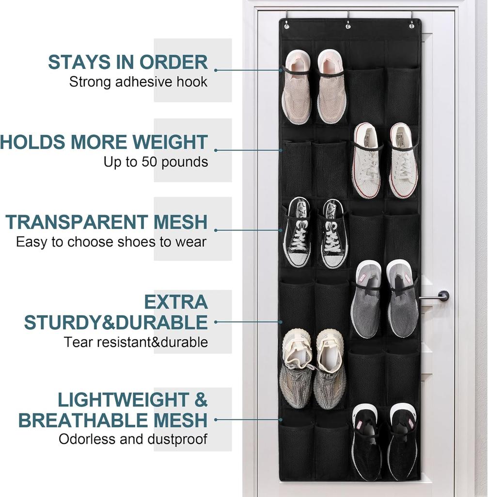 24 Large Pockets Upgraded Over The Door Shoe Organizer Enhanced Hanging Solution Holder Closets Shoe Cabinets For Everyone