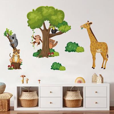 Cartoon Forest Animals Wall Sticker Kids Room Bedroom Wall Decoration Self-Adhesive Wall Art