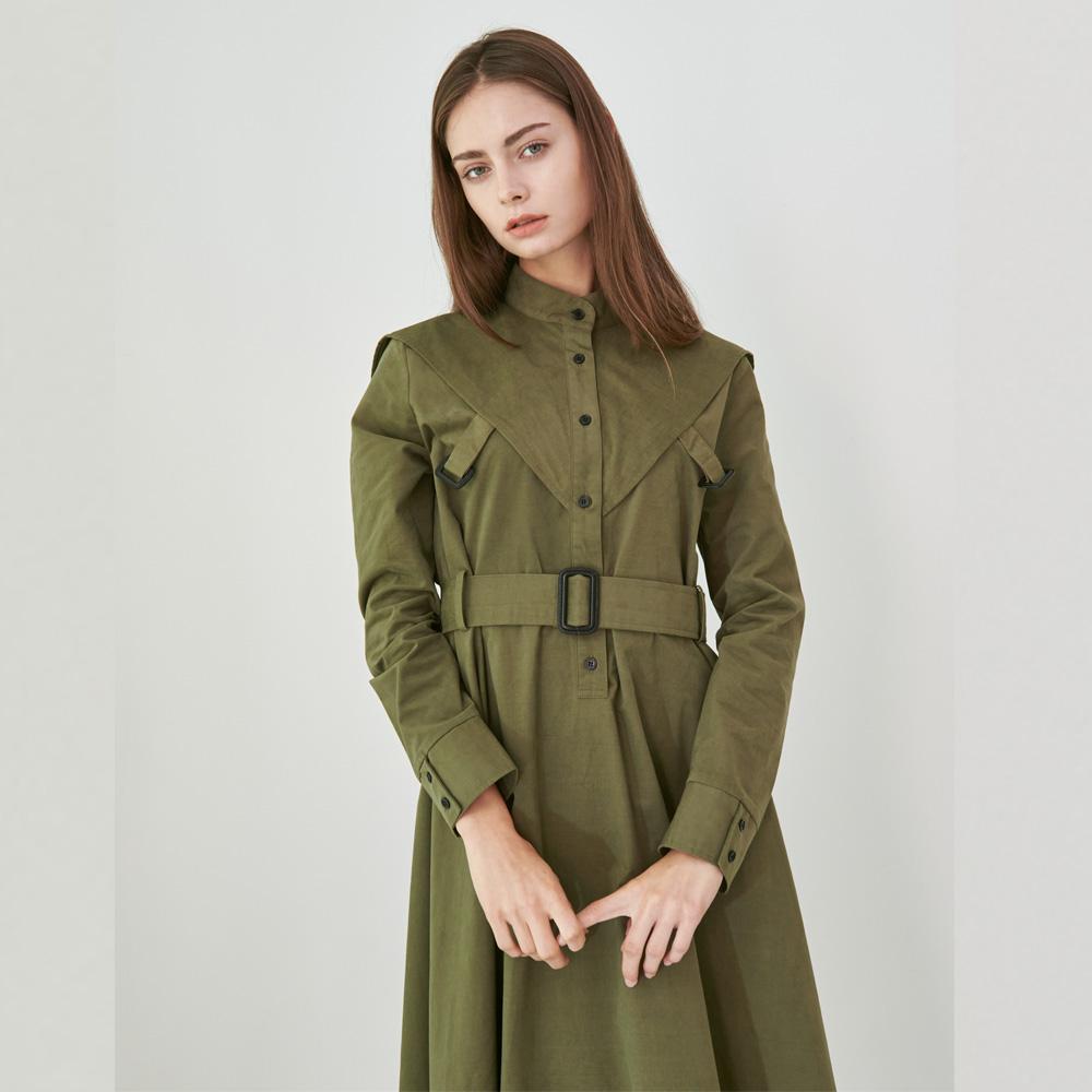 WUNDER GEIST Cavalier Flare Shirt Long Dress (Khaki)